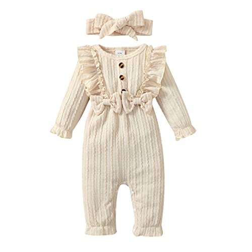 puseky Baby Mädchen Set Baby Mädchen Herbst Kleidung Rundhals Rüschen Outfits Baumwolle Jumpsuit von puseky