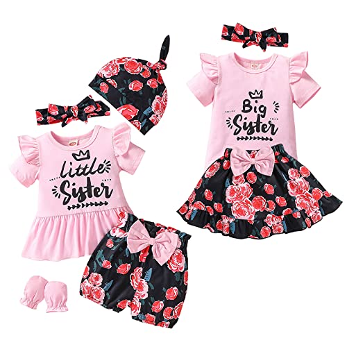 puseky Big Sister Little Sister Outfits passendes Set große kleine Schwester Baby Mädchen Kleidung Rüschen Hemd Tops Blumenhose Rock von puseky