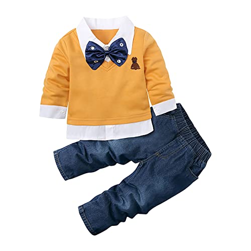 puseky Kleinkind Baby Jungen Fliege Hemd Tops + Denim Hose Gentleman Kleidung Outfits 1-2 Jahre von puseky