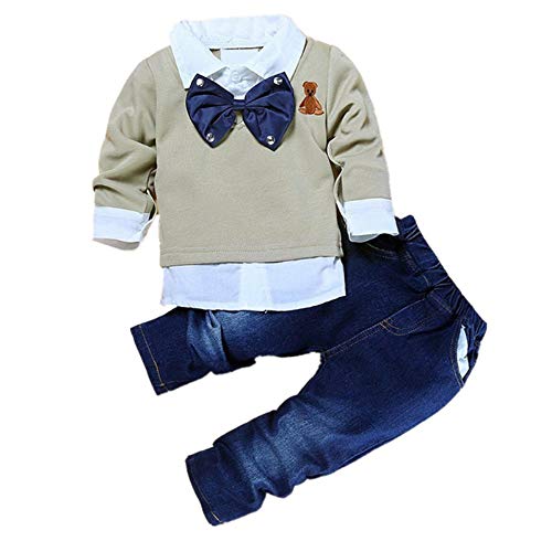 puseky Kleinkind Baby Jungen Fliege Hemd Tops + Denim Hose Gentleman Kleidung Outfits 4-5 Jahre von puseky