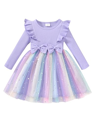 puseky Kleinkind Mädchen Kleider Lange Ärmel Pailletten Tüll Kleid für Mädchen Prinzessin Kleid für Hochzeit Geburtstag Party Tutu Kleid 4-5 Jahre von puseky