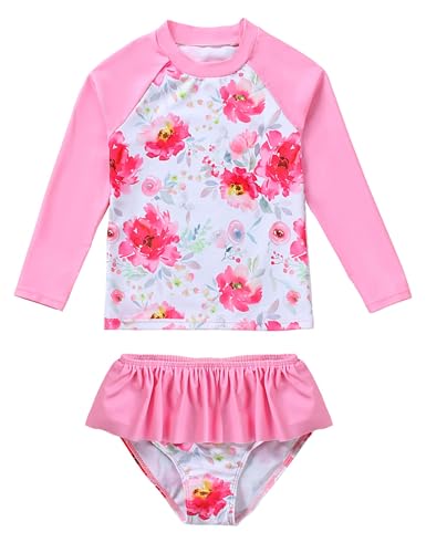 puseky Mädchen Rash Guard Badeanzug Set 2 Stück Badeanzug mit Ruffle Bikini Bottoms Langarm Schwimmen Sets 3-4 Jahre von puseky