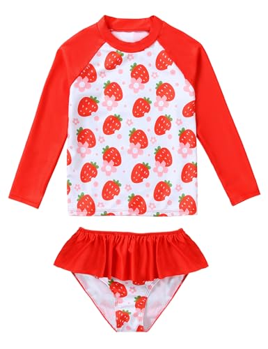 puseky Mädchen Rash Guard Badeanzug Set 2 Stück Badeanzug mit Ruffle Bikini Bottoms Langarm Schwimmen Sets 7-8 Jahre von puseky
