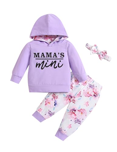 puseky Neugeborenes Baby Mädchen Kleidung Floral Hoodie Outfits Mama's Mini Sweatshirt Top und Blume Hose Outfits Set 6-12 Monate von puseky