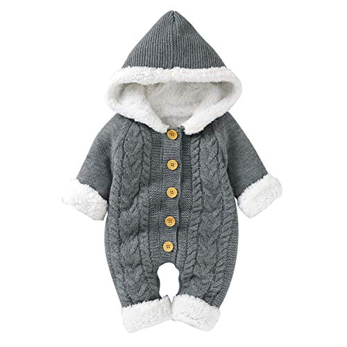 puseky Neugeborenes Baby Mädchen Stricken Fleece Wram Strampler Overall Hoodie Einteilige Oberbekleidung,Grau-vlies,6-12 Monate (73cm) von puseky