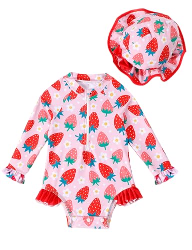 puseky Neugeborenes Baby Mädchen ein Stück Badeanzug Zip Rash Guard Bademode geraffte lange Ärmel Baby Badebekleidung 0-3 Monate von puseky