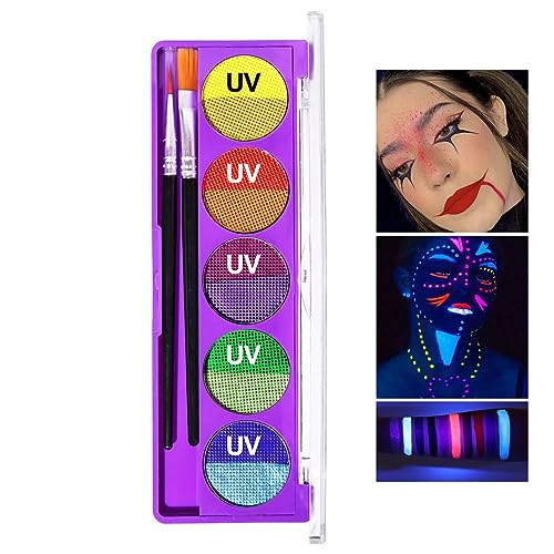 Glow-Make-up-Palette - 5-farbige, zart funkelnde Neon-Gesichtsfarbe,UV-schimmerndes Gesichts- und Körper-Make-up, leuchtende Schwarzlicht-Make-up-Kosmetik für Frauen jeden Alters Puzzlegame von puzzlegame