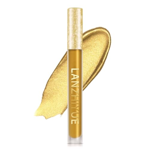 Gold Lipgloss,Wasserfester Metall-Glitzer-Lipgloss | Antihaft-Cup-Metall-Lipgloss, glänzender Lidschatten, flüssiger Lippenstift, Make-up 2 in 1 für Kostü, Festival, Cosplay Puzzlegame von puzzlegame