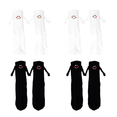 Handhaltende Socken | 1/2/4 Paar Neuheitssocken mit magnetischen Händen | Strapazierfähige Mittelrohrsocke | Lustige 3D Lächeln Gesicht süße Geschenke Socken | Geschenke für Damen und Herren von puzzlegame