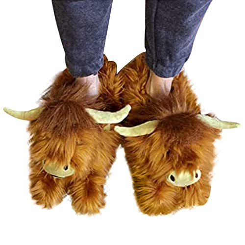 Highland Cow Slippers | Flauschige Kuh Hausschuhe für Damen und Herren | Niedliche Anti-Rutsch Hausschuhe in Kuhform | Highland Cattle Tierhausschuhe, Highland Cow Geschenke für drinnen und draußen von puzzlegame