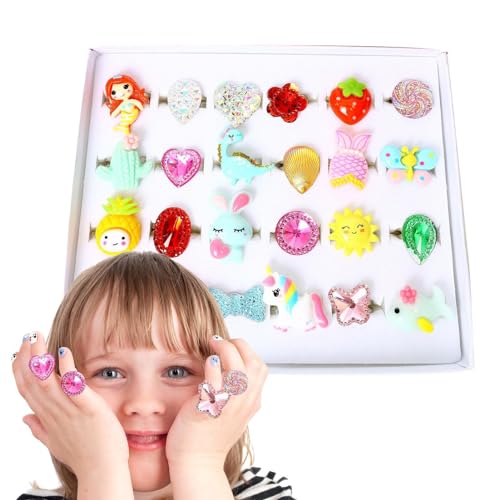 puzzlegame Edelsteinringe Spielzeug für Kinder, Kleinkindringe für Mädchen - Kinder-Schmuck-Ring-Set, Mädchen-Ringe zum Spielen und Anziehen, Weihnachtsgeschenke für Mädchen im Alter von 3–8 von puzzlegame