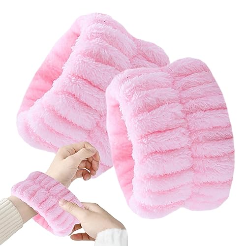 puzzlegame Handgelenkwaschbänder,2 Stück Coral Fleece Spa-Armbänder saugfähig - Elastische Spa-Armbänder, Haargummis für Frauen, flauschige Handgelenkhandtücher zum Waschen des Gesichts, für Übungen von puzzlegame