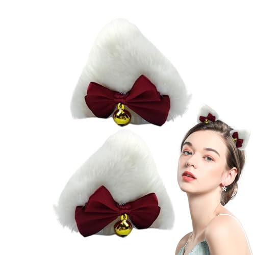 puzzlegame Katzenohren-Haarspangen für Mädchen,Katzen-Haarspangen für Mädchen,Plüsch-Haarspange, Party-Kopfbedeckung - Katzenohren, niedliche Haarspangen, Tierhaarnadeln mit Schleife und Glöckchen, von puzzlegame