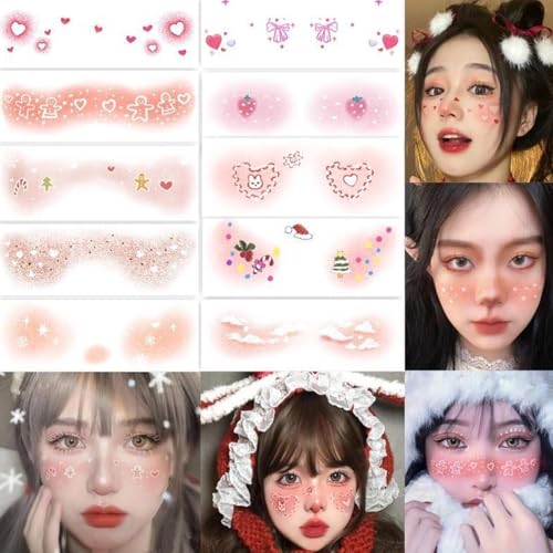puzzlegame Make-up-Flicken, Weihnachts-Make-up-Aufkleber | 10X Gesichts-Rouge-Aufkleber für Weihnachten,Langlebige Make-up-Fake-Aufkleber, Festival-Make-up-Zubehör für Weihnachts-Maskerade-Partys von puzzlegame
