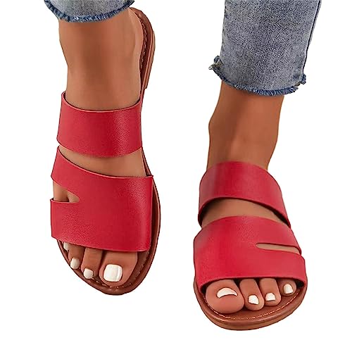 puzzlegame Slide Sandalen Damen Dressy | Weibliche Slip-On-Sandalen in großen Größen,Freizeit-Sommer-Schuhe mit offenen Zehen zum Baden, Einkaufen, bequeme Strand-Sommer-Flachsandalen von puzzlegame