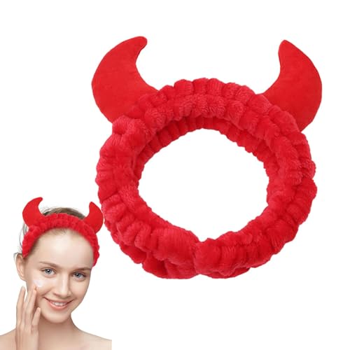 puzzlegame Teufelshörner-Stirnband, Spa-Gesichts-Stirnband - Teufelshorn-Make-up-Haarbänder - Weiches Haarband umhüllt Hautpflege-Handtuch-Stirnbänder, kreative Haar-Accessoires für Frauen, Mädchen von puzzlegame