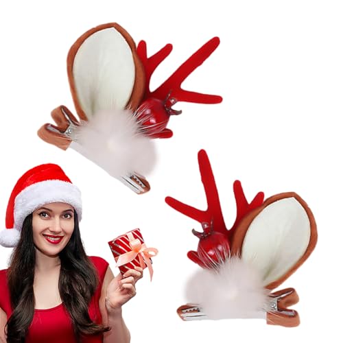 puzzlegame Weihnachts-Haarspange,Weihnachtsgeweih-Haarspange | Geweih-Clip-Nadeln für Mädchen-Haare | Tragbare Haarspangen mit Rentiergeweih, Ohren, Geburtstagsgeschenk für Familienfrauen von puzzlegame