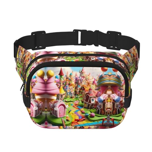 Candy Land Print Quadratische Taille Brieftasche Doppelschicht Fanny BagTrendy Reise Hüfttasche für Männer und Frauen, Schwarz, One Size, blacks, One size von pvinnk