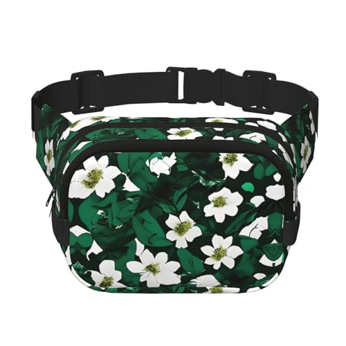 Hunter Green Floral Petals Pattern Print Square Waist Purse Double Layer Fanny Bag Trendy Travel Waist Bag for Men and Women, Schwarz, Einheitsgröße von pvinnk