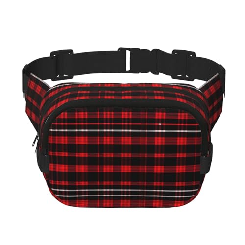 Karierte Gürteltasche mit rotem und schwarzem Druck, quadratisch, doppellagig, trendige Reise-Hüfttasche für Damen und Herren, Schwarz, Einheitsgröße Karierte Gürteltasche mit rotem und schwarzem Druck, quadratisch, doppellagig, trendige Reise-Hüfttasche für Damen und Herren, Schwarz, Einheitsgröße von pvinnk