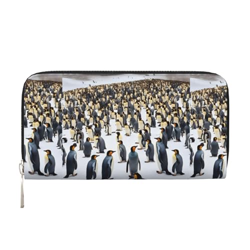 Penguins in the snow Print Elegant Leather Hand Wallet Women Capacity Big Casual Wallet Travel Ready Wallet, Schwarz, Einheitsgröße, Kunst von pvinnk