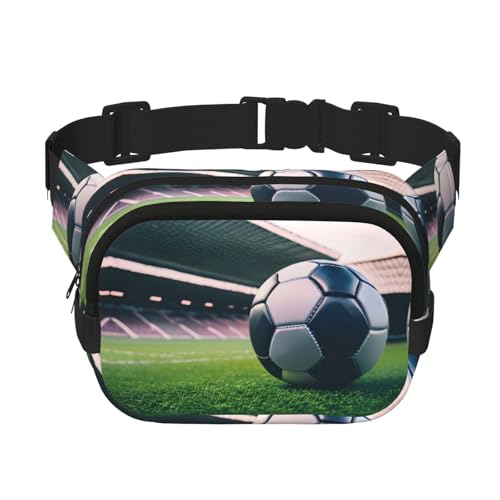 Quadratische Hüfttasche mit Fußball-Aufdruck, doppellagig, trendige Reise-Hüfttasche für Damen und Herren, Schwarz, Einheitsgröße von pvinnk