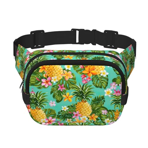 Quadratische Hüfttasche mit tropischen Früchten, Ananas, doppellagig, trendige Reise-Hüfttasche für Damen und Herren, Schwarz, Einheitsgröße von pvinnk