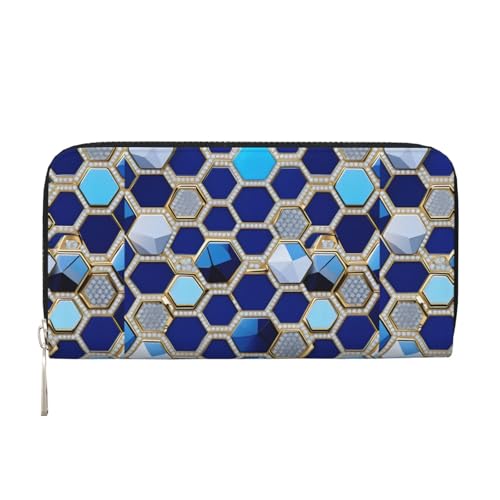 pvinnk Blue Hexagons and Diamond Print Elegant Leather Hand Wallet Women Capacity Big Casual Wallet Travel Ready Wallet, Black, One Size, Art, Schwarz, One Size, Kunst von pvinnk