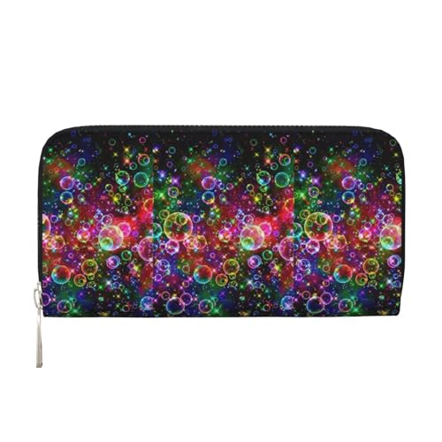 pvinnk Elegante Leder-Handbrieftasche mit buntem Regenbogen-Stern-Druck, große Freizeit-Geldbörse, Reise-Ready-Geldbörse, Schwarz, Einheitsgröße, Kunst von pvinnk