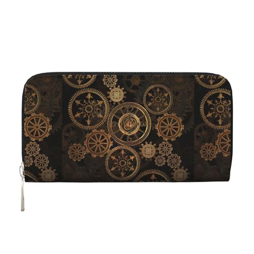 pvinnk Gears Clock Bronze Century Print Elegante Lederhandbrieftasche Damen Kapazität Große Casual Geldbörse Reise Bereit Brieftasche, Schwarz, Einheitsgröße, Kunst von pvinnk
