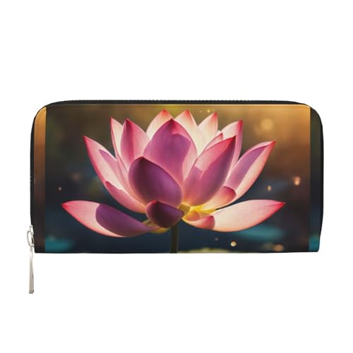 pvinnk Lotus Flowers Pink Print Elegant Leather Hand Wallet Women Capacity Big Casual Wallet Travel Ready Wallet, Schwarz, Einheitsgröße, Kunst von pvinnk