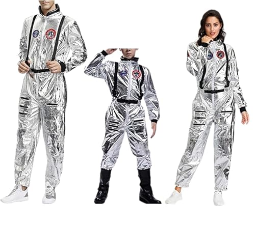 Astronaut Kostüm mit Space Brille Kinder Herren Damen - Silber Astronautenkostüm Overall Weltall Raumfahrer Anzug Spaceman Overall Outfit Weltraum Kostüm Karneval Kostüm Schöne Bescherung Herren von pvucpot
