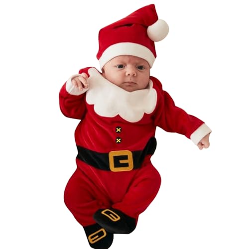 Baby Weihnachtsoutfit Baby Strampler Weihnachten Weihnachtsoutfit,Strampler Junge Mädchen,Neugeborenes Santa Elfen Schlafstrampler mit Hut Weihnachts Party Kleidung Set von pvucpot