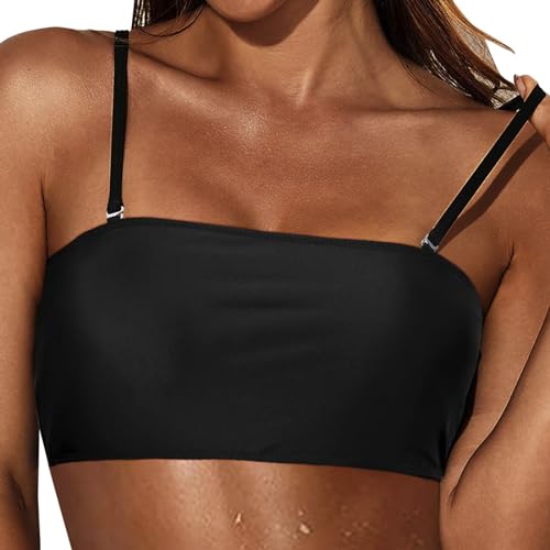 Bikini Oberteil Bandeau | Bandeau Top Damen | Abnehmbare Träger und Trägerlos | Bandeau Bikini | Bikini Oberteil Schwarz Trendige von pvucpot