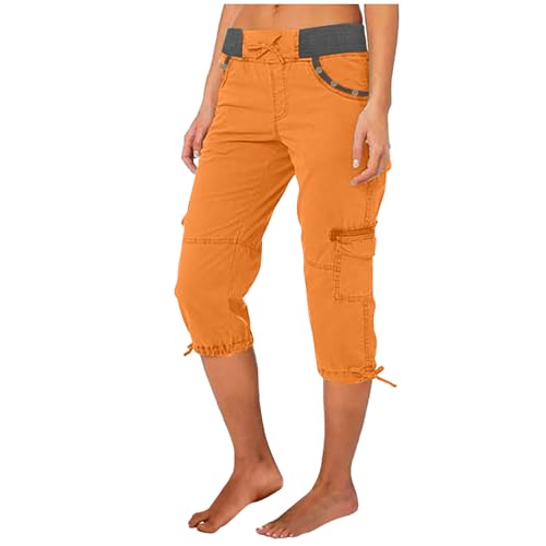 Cargohose Damen Sommer Knielang Cargo Shorts 3/4 Arbeitshose - Casual Einfarbig Sommerhose Cargo Hosen Sommer Jogginghose Leichte Hose Große Größen Freizeithose Stoffhose Kordelzug Sporthose Geschenk von pvucpot
