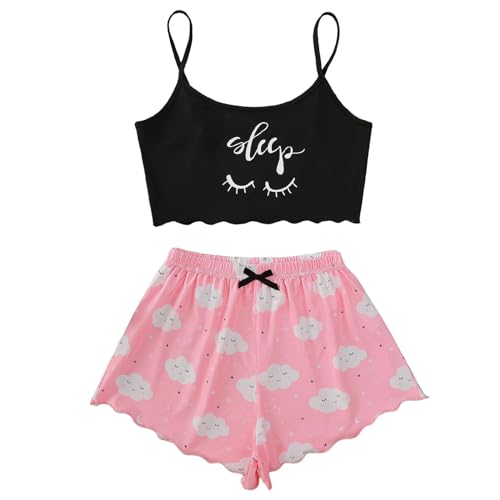 Damen Cami Schlafanzug Pyjama Set Spaghettiträger Crop Top Short Sets Süßer Pyjama Sommer Schlafanzüge Schlafi Damen Cami Schlafanzug Pyjama Set Spaghettiträger Crop Top Short Sets Süßer Pyjama Sommer Schlafanzüge Schlafi von pvucpot