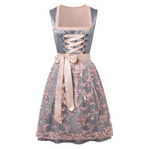 Damen Dirndl Midi Kleid Dirndlkleid Trachtenkleid Set inkl.Spitzen Dirndlschürze Trachtenmode für Bierfest,Oktoberfest,Karneval,Cosplay Dirndl Damen Midi Dirndl Kurz Set Trachtenkleid Trachtenrock von pvucpot