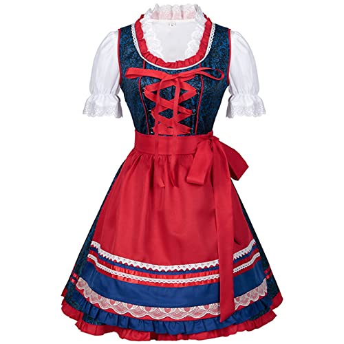 Damen Dirndl Midi Kleid Dirndlkleid Trachtenkleid Set inkl.Spitzen Dirndlschürze Trachtenmode für Bierfest,Oktoberfest,Karneval,Cosplay Dirndl Damen Midi Dirndl Kurz Set Trachtenkleid Trachtenrock von pvucpot