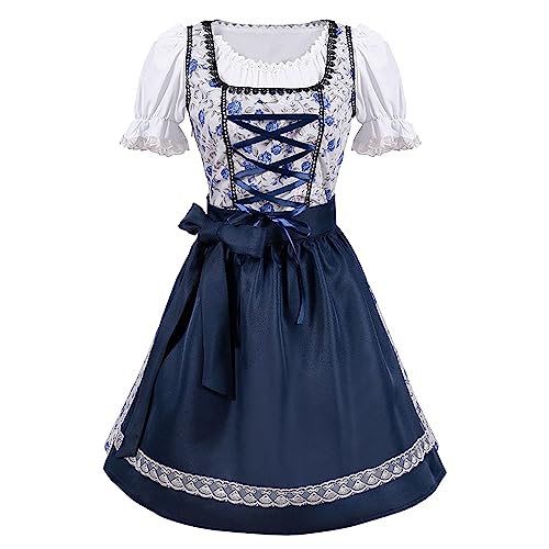 Damen Dirndl Midi Kleid Dirndlkleid Trachtenkleid Set inkl.Spitzen Dirndlschürze Trachtenmode für Bierfest,Oktoberfest,Karneval,Cosplay Dirndl Damen Midi Dirndl Kurz Set Trachtenkleid Trachtenrock von pvucpot