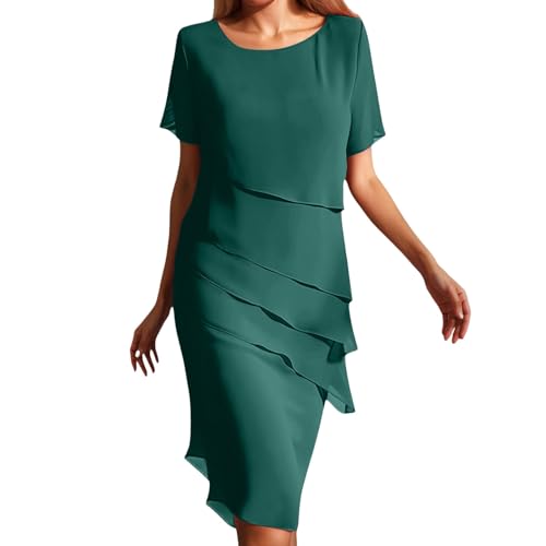 Damen Elegant Kleid Kurze Ärmel Chiffon Kleid Loose Fit Cocktailkleid Casual Kleid Festlich Hochzeitkleid Damen Große Größen Chiffon Cocktailkleid Cape Business Abendkleid Boho Trendige von pvucpot