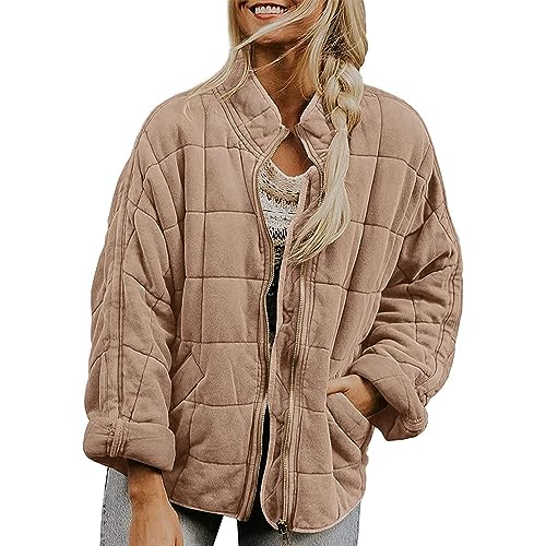 Damen Leichte Winterjacke Packbar Oversized Steppjacke Kurz mit Reißverschluss Wasserabweisende Kurzer Daunenmantel Damen Dolman Steppjacke Wintermäntel Jacken Leicht verpackbarer Mantel Daunenjacke von pvucpot