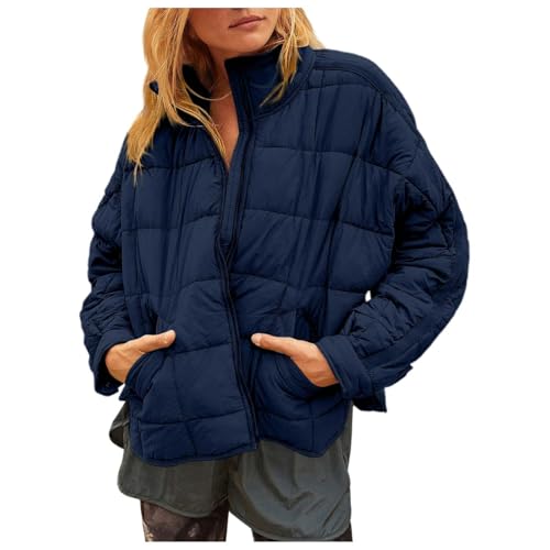 Damen Leichte Winterjacke Packbar Oversized Steppjacke Kurz mit Reißverschluss Wasserabweisende Kurzer Daunenmantel Damen Dolman Steppjacke Wintermäntel Jacken Leicht verpackbarer Mantel Daunenjacke von pvucpot