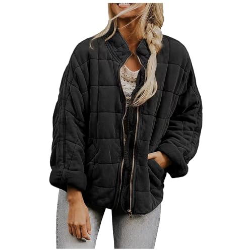 Damen Leichte Winterjacke Packbar Oversized Steppjacke Kurz mit Reißverschluss Wasserabweisende Kurzer Daunenmantel Damen Dolman Steppjacke Wintermäntel Jacken Leicht verpackbarer Mantel Daunenjacke von pvucpot
