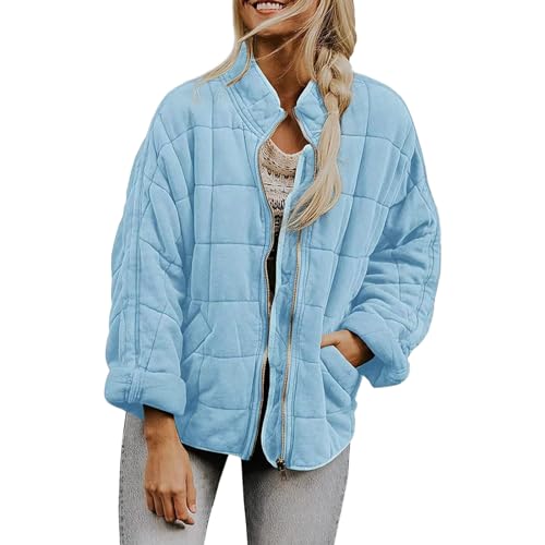 Damen Leichte Winterjacke Packbar Oversized Steppjacke Kurz mit Reißverschluss Wasserabweisende Kurzer Daunenmantel Damen Dolman Steppjacke Wintermäntel Jacken Leicht verpackbarer Mantel Daunenjacke von pvucpot