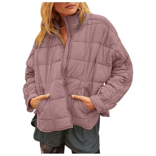 Damen Leichte Winterjacke Packbar Oversized Steppjacke Kurz mit Reißverschluss Wasserabweisende Kurzer Daunenmantel Damen Dolman Steppjacke Wintermäntel Jacken Leicht verpackbarer Mantel Daunenjacke von pvucpot