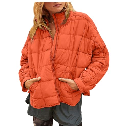 Damen Leichte Winterjacke Packbar Oversized Steppjacke Kurz mit Reißverschluss Wasserabweisende Kurzer Daunenmantel Damen Dolman Steppjacke Wintermäntel Jacken Leicht verpackbarer Mantel Daunenjacke von pvucpot