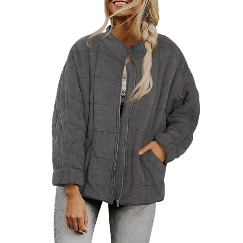 Damen Leichte Winterjacke Packbar Oversized Steppjacke Kurz mit Reißverschluss Wasserabweisende Kurzer Daunenmantel Damen Dolman Steppjacke Wintermäntel Jacken Leicht verpackbarer Mantel Daunenjacke von pvucpot