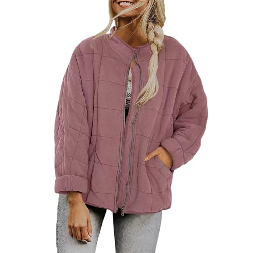 Damen Leichte Winterjacke Packbar Oversized Steppjacke Kurz mit Reißverschluss Wasserabweisende Kurzer Daunenmantel Damen Dolman Steppjacke Wintermäntel Jacken Leicht verpackbarer Mantel Daunenjacke von pvucpot