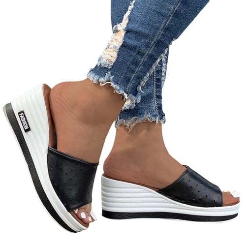 Damen Sandalen, Casual Damen Sommer Wedge Peep Toe High Heel Plattform Pantoletten Anti-Rutsch-Sandalen Pantoletten Damen Freizeit Plateau Sandalen Sommer Keilabsatz Leder Hausschuhe Schuhe von pvucpot
