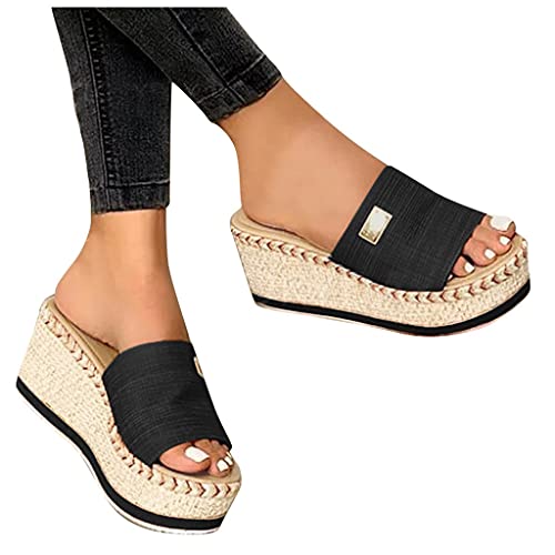 Damen Sandalen, Casual Damen Sommer Wedge Peep Toe High Heel Plattform Pantoletten Anti-Rutsch-Sandalen Sandalen Damen Pantoletten Keilabsatz Sommer Strand Espadrilles Plateau Trendige Trendige von pvucpot